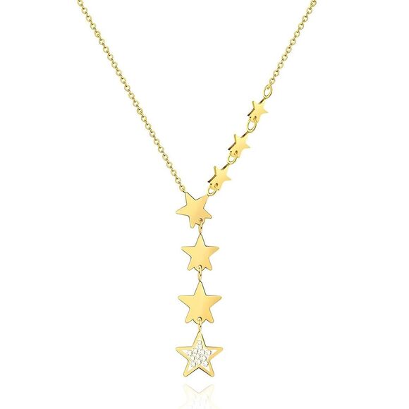 18K Gold Plated Women's Cascading Stars Necklace Cubic Zirconia Accent - Picture 1 of 10